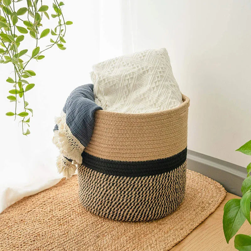 Hand-Woven Cotton Rope Storage Basket