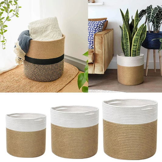 Hand-Woven Cotton Rope Storage Basket