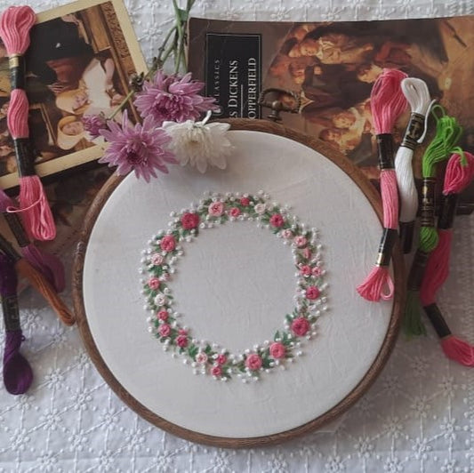 Embroidered Floral Wreath Wall Hanging