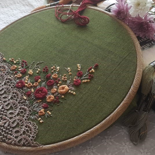 Handstitched Floral Embroidered Wall Hanging