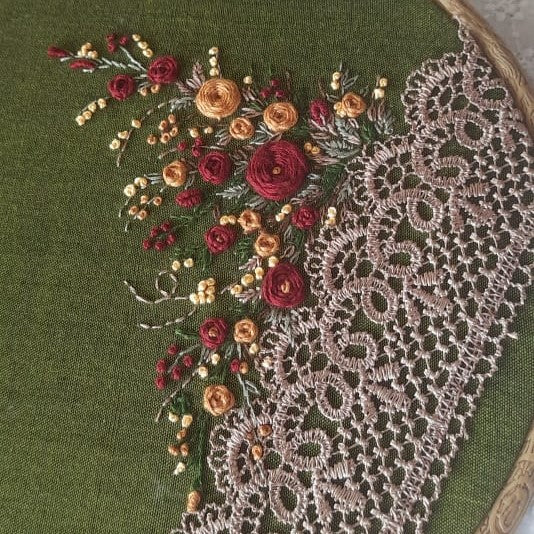 Handstitched Floral Embroidered Wall Hanging